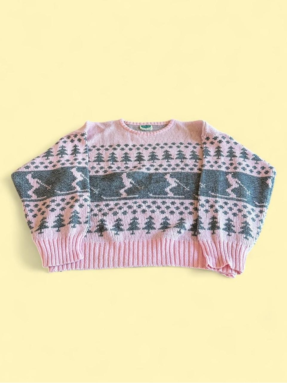 Vintage Peaks Ski Sweater Pink Nordic Tree Pattern Made in Italy Women’s L